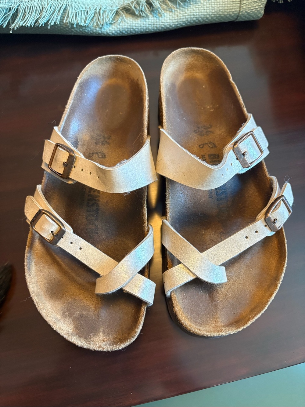 Women’s Birkenstocks Tan Double-Buckle Slide Sandals
